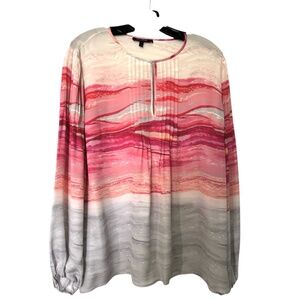 Pink, Gray and Crème, Pintuck,  St. John Silk Blouse, L